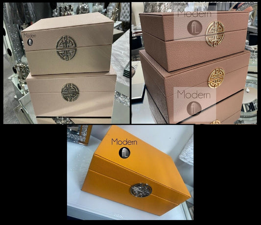 Stunning set of 2 faux leather jewellery boxes geometric design