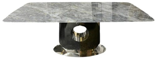 Dining Table 1.8 Marble Grey Top Gold & Chrome Modern Base