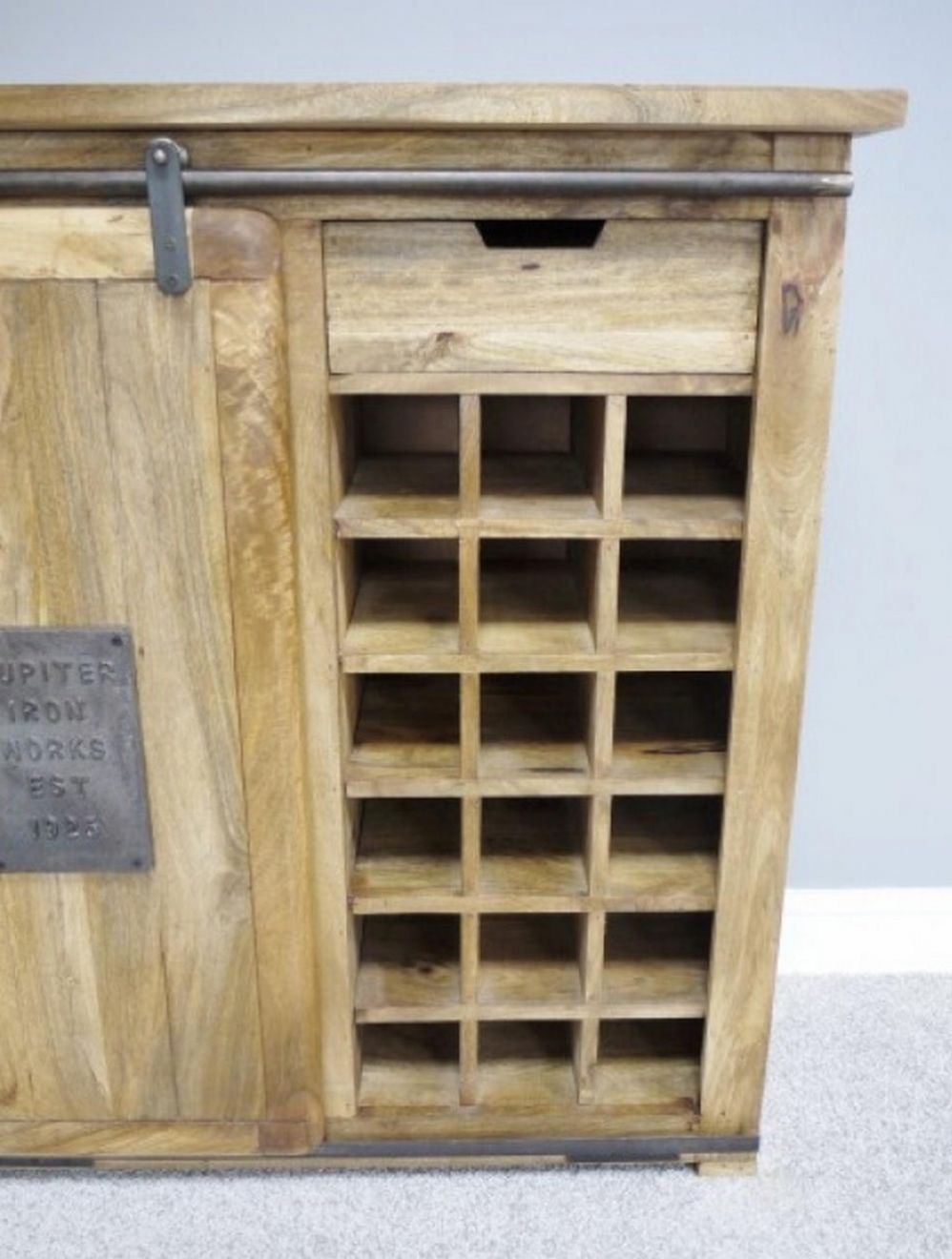 Industrial wood wine cabinet