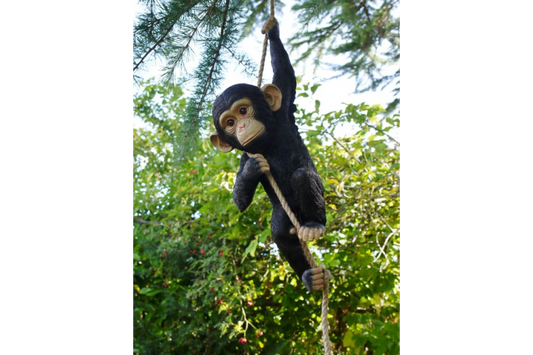 Hanging Monkey Garden ornament, Monkey outdoor swinging ornament