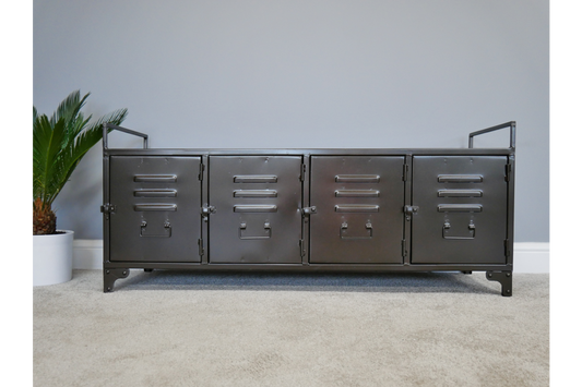 Industrial Locker style low cabinet, dark metal industrial cabinet 120 cm wide
