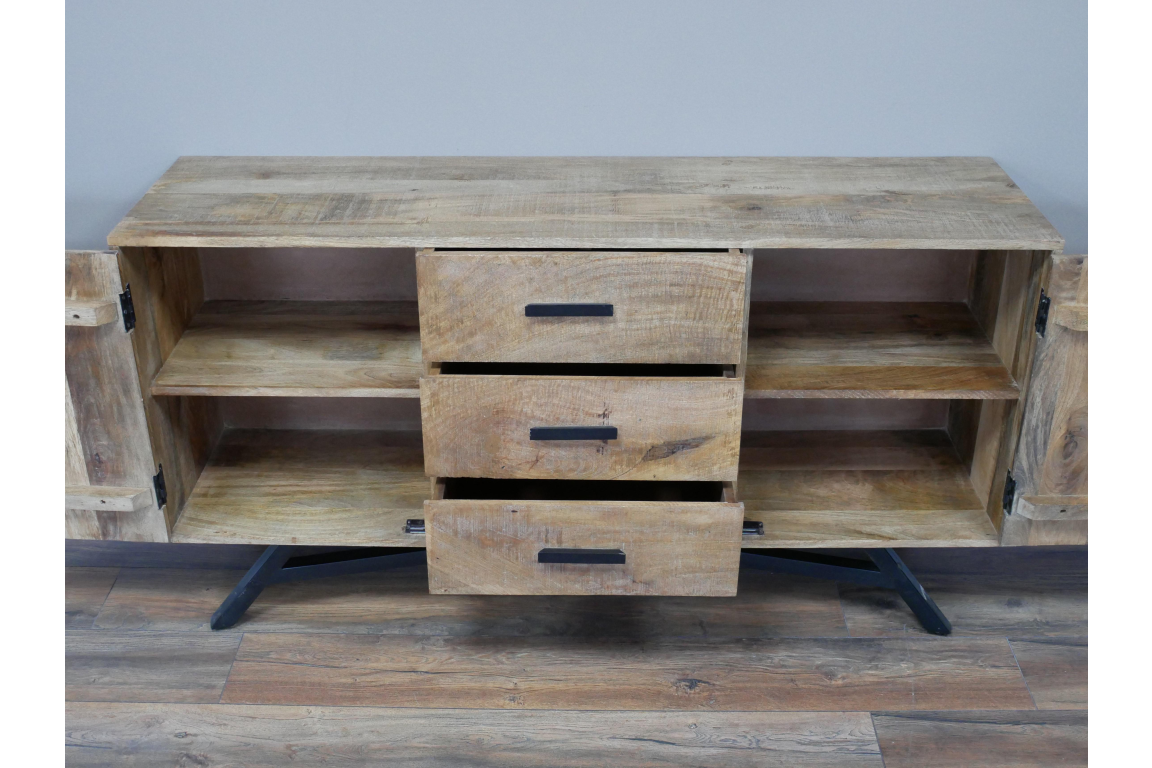 Industrial large Iron and wood sideboard with Iron leg, 145cm wide