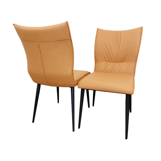 Tan Faux Leather Dining Chair with Ruched Effect and Black Pin Legs