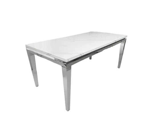 White Marble Sorrento dining table with chrome leg