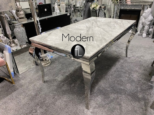 Louis marble dining table with marble top and chrome legs