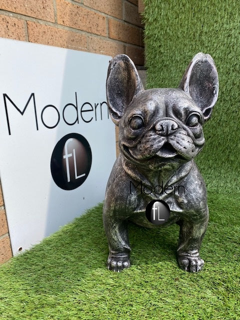 French bulldog outdoor/indoor ornament black silver antique style 42cm high