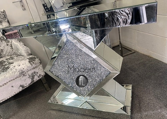 LED Mirrored crushed crystal console table, LARGE mirror console table 120cm