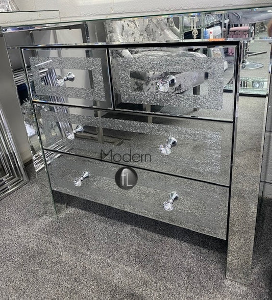 Crushed Crystal 4 Drawer Chest, sparkle drawers with crushed diamond