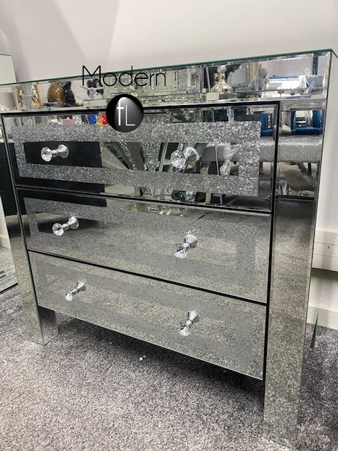 Crushed Crystal 3 Drawer Chest, sparkle drawers with crushed diamond
