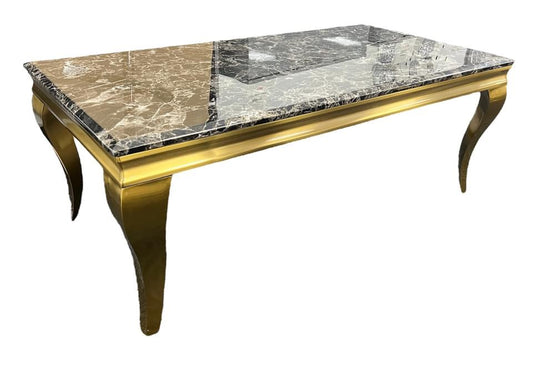 Gold Coffee table With Louis Curved Leg and Black Marble Top