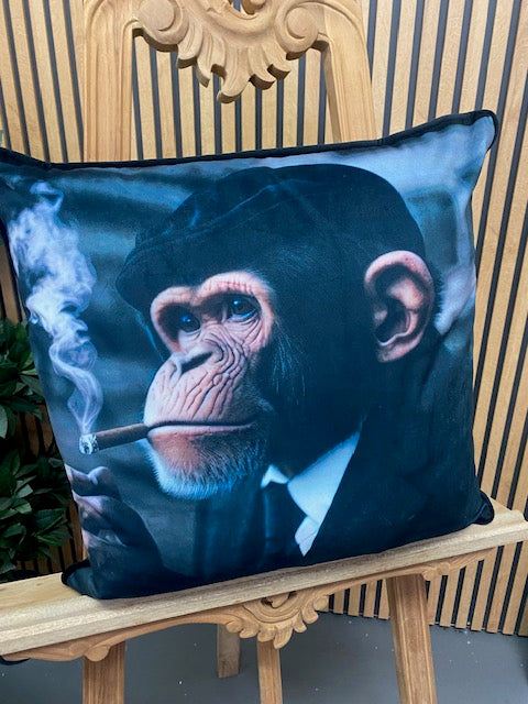 Monkey Cushion "peaky Blinders" style Cushion Luxury Velvet Duck Filled 46cm