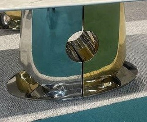 Dining Table 1.8 Marble Grey Top Gold & Chrome Modern Base