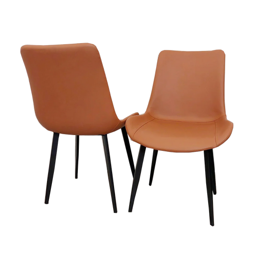 Tan Faux Leather Dining Chair with Black Scandinavian Style Pin Legs