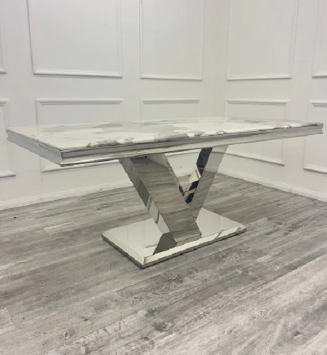 Dining table 1.8m wide with curved chrome leg, Luxury Venice marble dining table