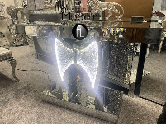 Mirrored crushed crystal LED Angel wings console table