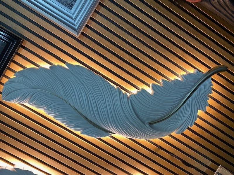 Feather Wall Light Decor with LED 100cm long, choice of colour stem
