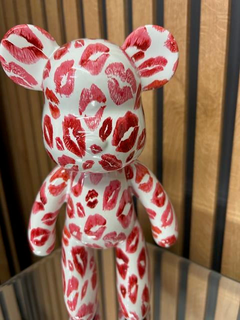 Kiss Teddy Bear Ornament Small Resin Figurine Kissing Lipstick Design