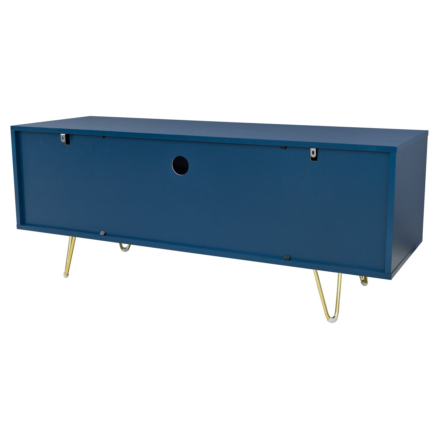 120cm wide Blue TV stand for up to 60” TV, Blue tv stand with Gold metal legs
