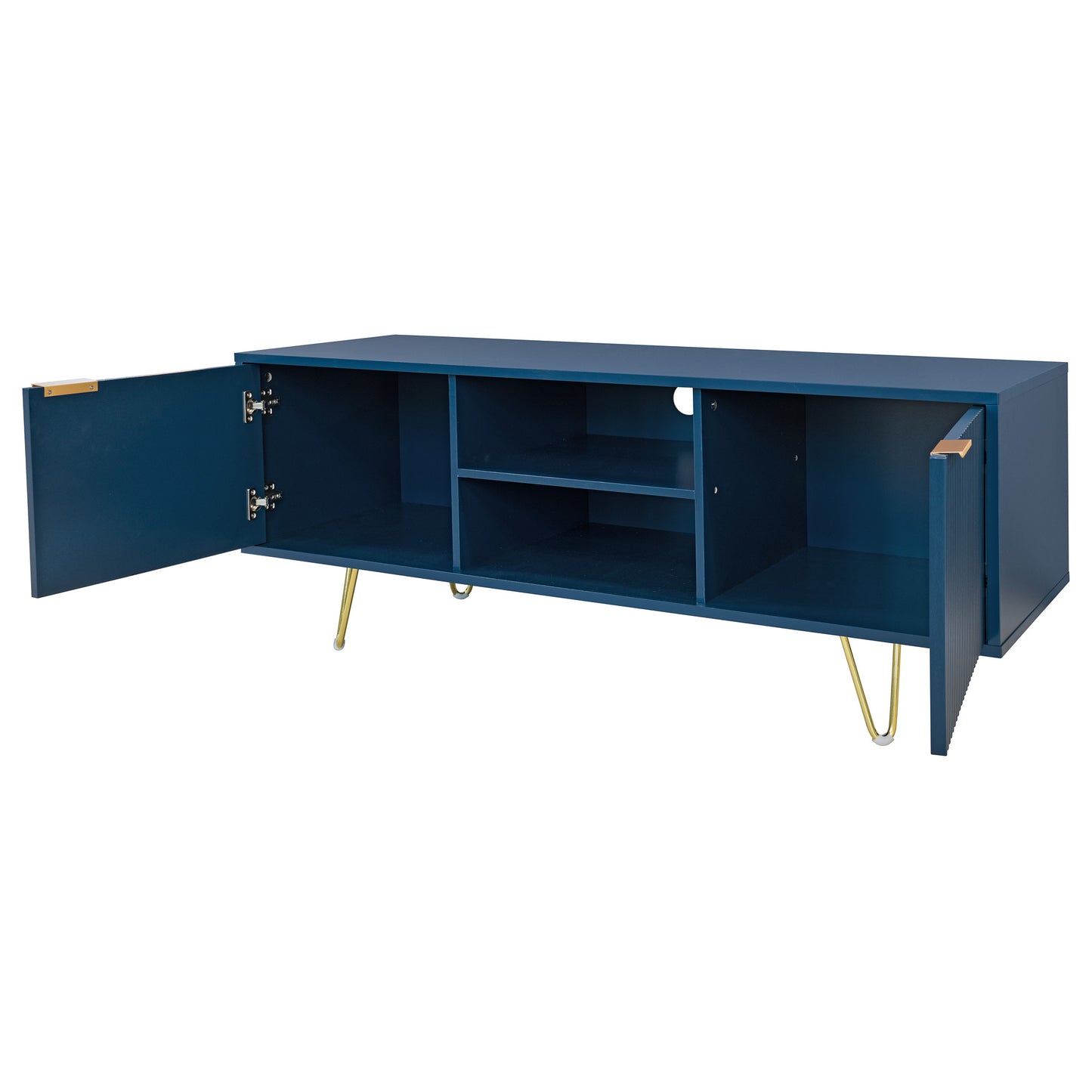 120cm wide Blue TV stand for up to 60” TV, Blue tv stand with Gold metal legs