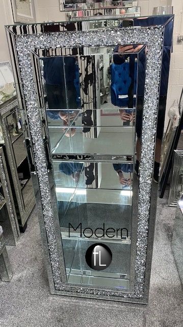 180 cm Tall crushed crystal bookcase, Glitz sparkle display cabinet