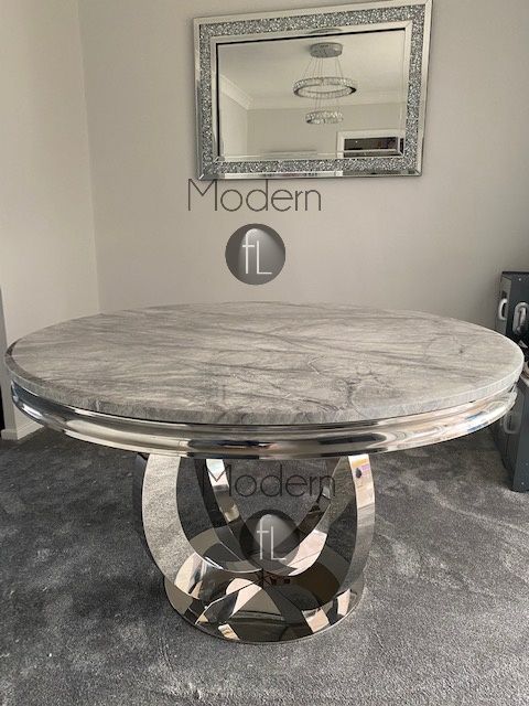 Ariana Round Marble Dining Table Chrome base assembly