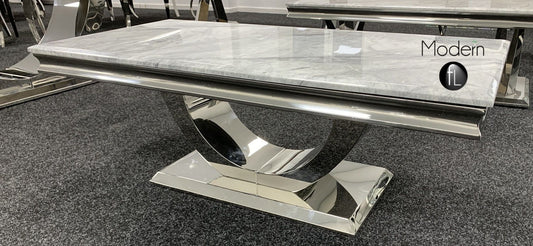 New Wave Coffee Table With Grey Marble Top And Chrome Curved Base