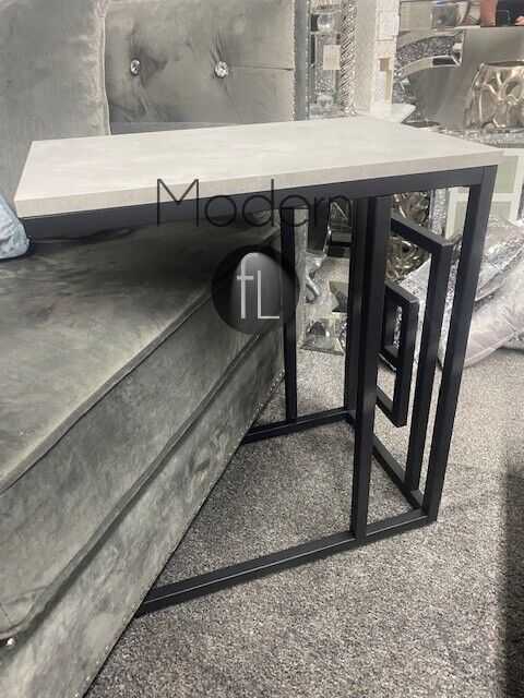 Geometric sofa side table, Black & grey faux concrete sofa table