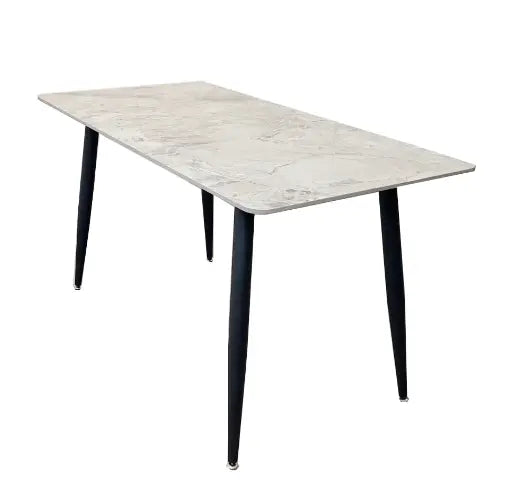 Marble design Sintered stone dining table with black pin legs, 1.4m dining table