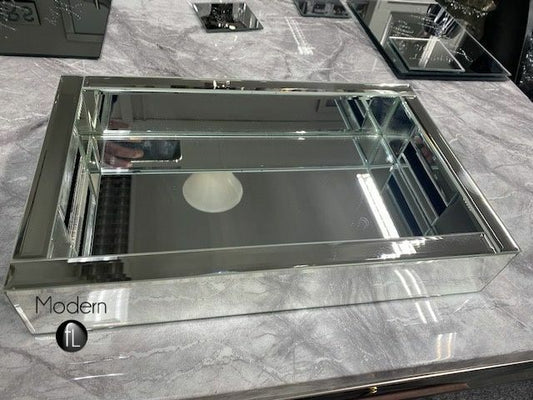 Venetian mirrored glass tray, mirror serving tray, ornate glass vanity tray
