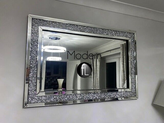 Luxury 120x80 crushed diamond wall mirror with straight edge finish