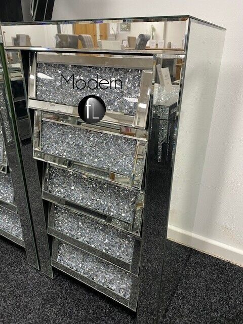 Crushed Crystal Angled Tallboy, sparkle angled drawers with diamond