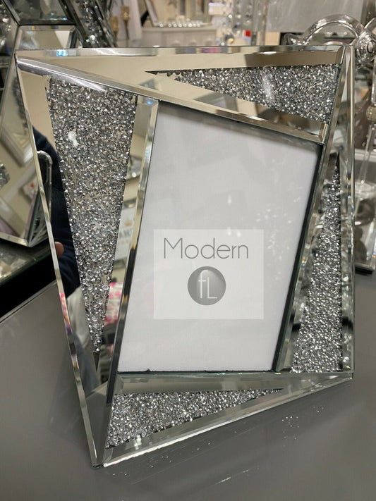 Crushed Diamond 7x5 photo frame, Angled mirror glass picture frame