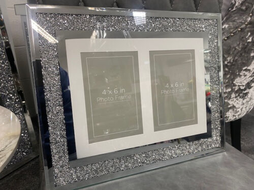 2 Aperture Wall Photo Frame 6x4, Crushed Diamond Picture Frame Wall Mounted