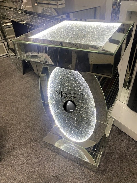 LED Mirrored crushed diamond side table