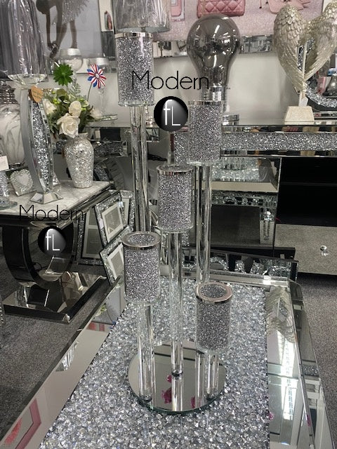 5 Tier Crushed diamond candle holder mirror base, modern glitz candle holder