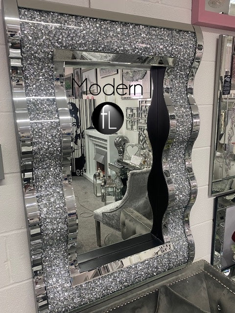 Wave wall mirror 120x80 crushed diamond wall mirror, glitz sparkle mirror