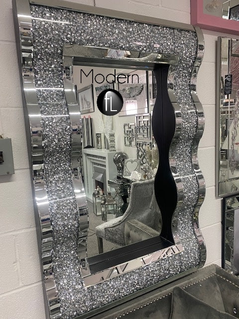 Wave wall mirror 120x80 crushed diamond wall mirror, glitz sparkle mirror