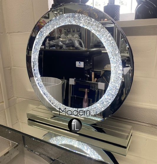 Stunning Crushed Crystal Round LED Vanity Mirror, Round Make up Mirror
