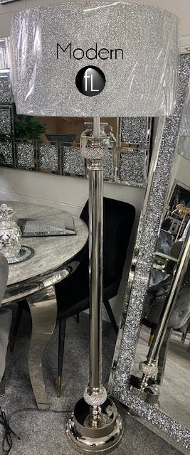 Stunning Nickel diamante floor lamp with silver sparkle shade