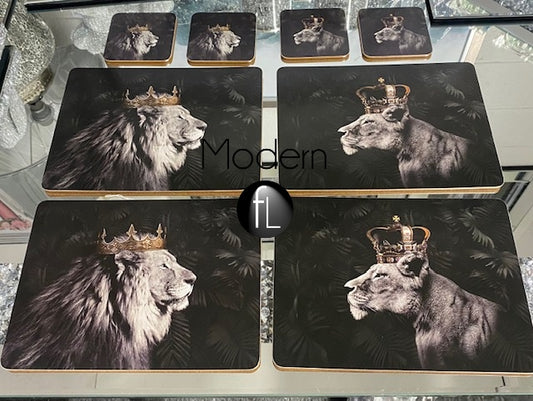 King & Queen Lion Animal set of 4 Placemats & 4 coasters