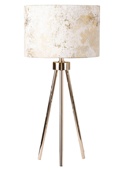 Modern gold tripod table lamp with ivory & gold marble effect shade