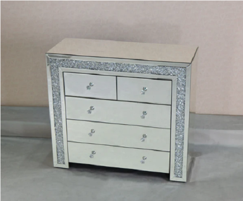 Deluxe Crushed Crystal 4 drawer chest, chest of drawers with diamond finish