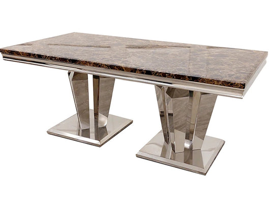2 Pillar 1.8m Dining table with Brown Marble top