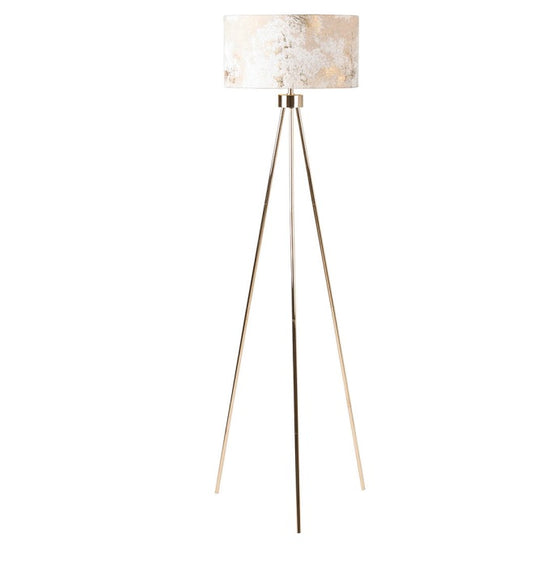 Modern gold tripod floor lamp with ivory & gold marble effect shade