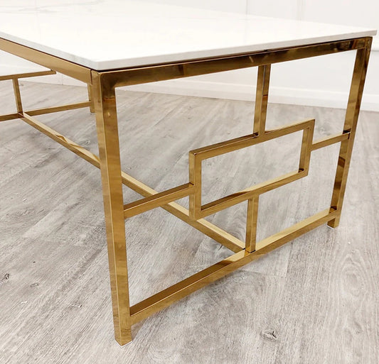 Gold Geometric Coffee Table White Sintered Stone Top