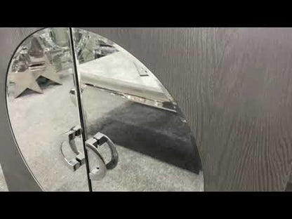 2 door Grey washed wood sideboard with Mirror circle