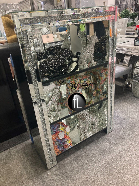 Luxury Crushed Crystal Mirror Book Shelf / Display Cabinet