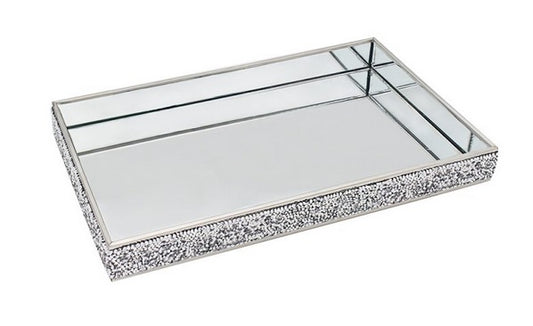 Silver mirror tray with small Diamond trim 29 cm wide