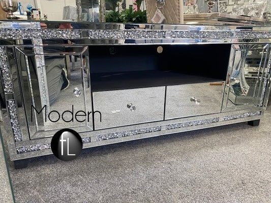 Luxury large mirrored crushed crystal tv stand 150cm wide