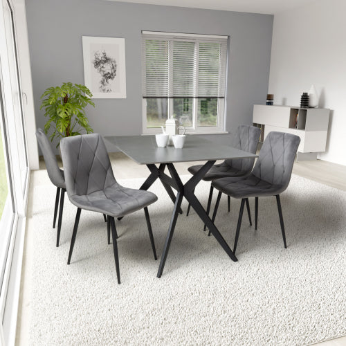 Grey 1.2m Sintered Stone Dining table with 4 Grey Velvet Chairs